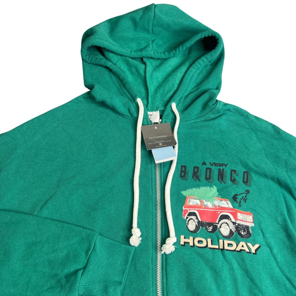 Grayson Threads Ford Bronco Holiday Zip Up Hoodie Green Womens Small NWT